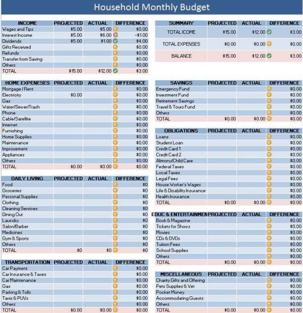 excel templates budget monthly household bills