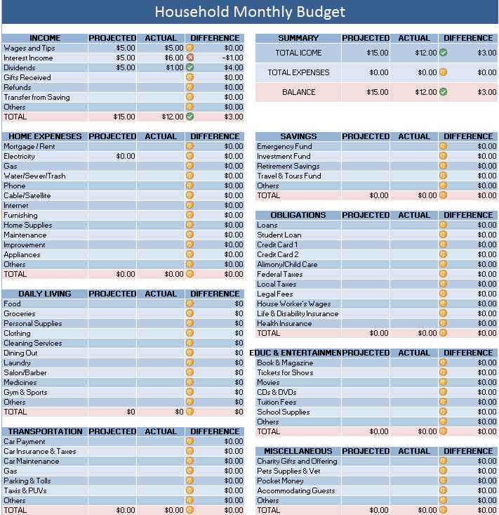 Monthly Bills Spreadsheet Template Excel 1