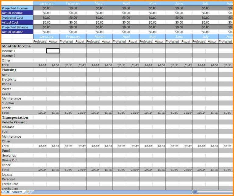 list of monthly bills to pay excel