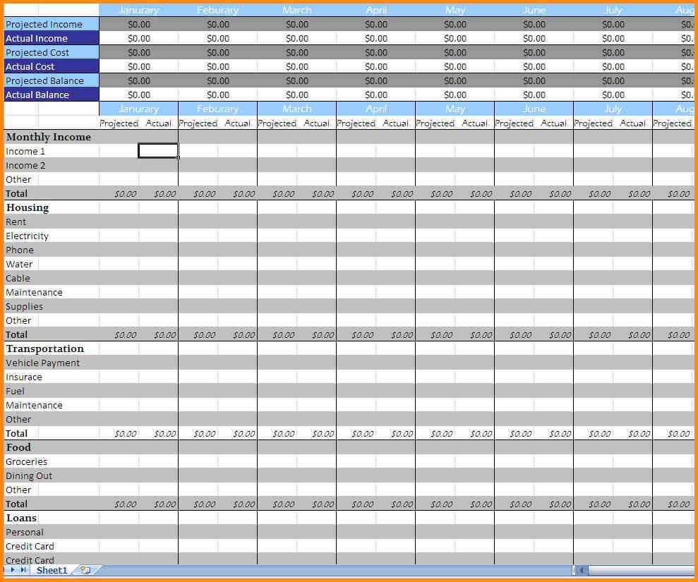 need an excel spread sheet for doing bills