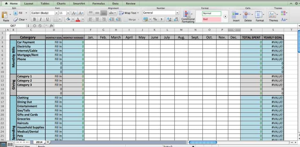 monthly budget excel spreadsheet