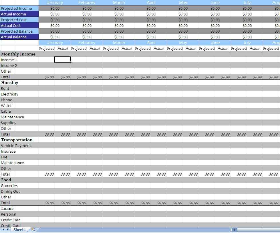 Monthly Budget Spreadsheet Template Free 1