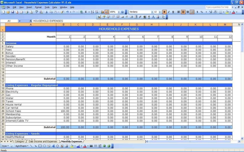 Monthly Budget Worksheet Template 1