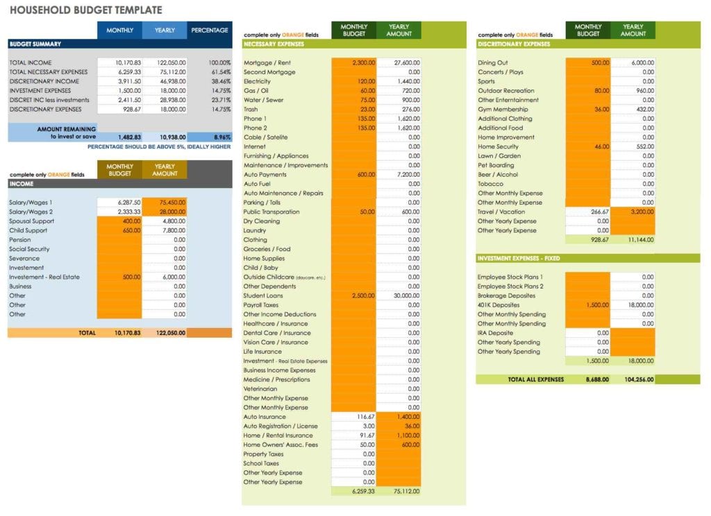 spreadsheets for monthly expenses