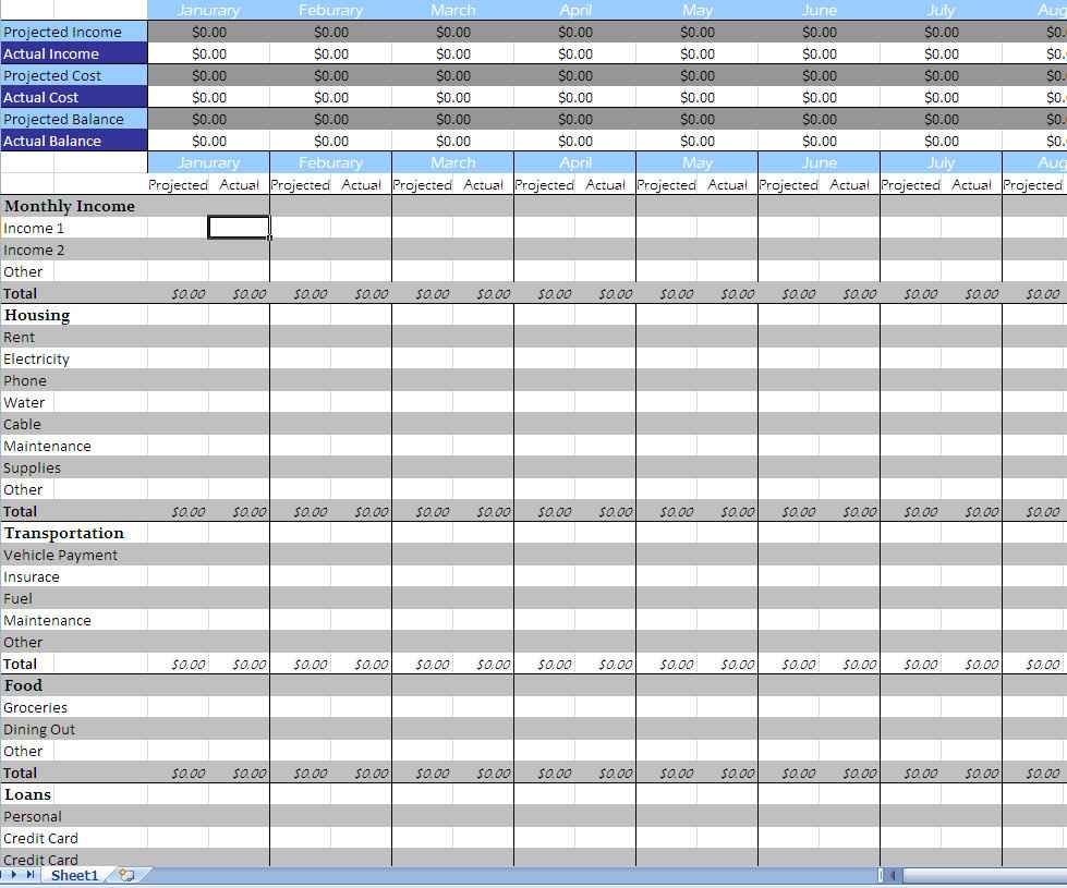 monthly finance spreadsheet