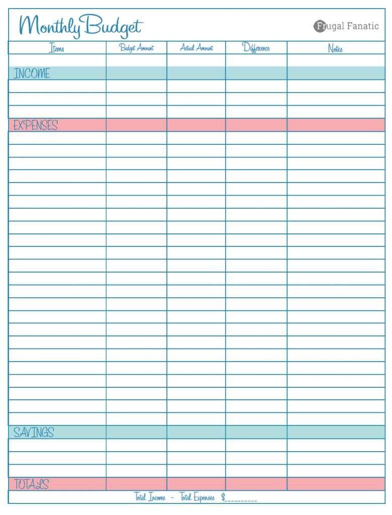Monthly Outgoings Spreadsheet Template