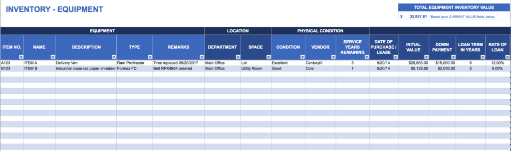 Office Supply Inventory Spreadsheet Example