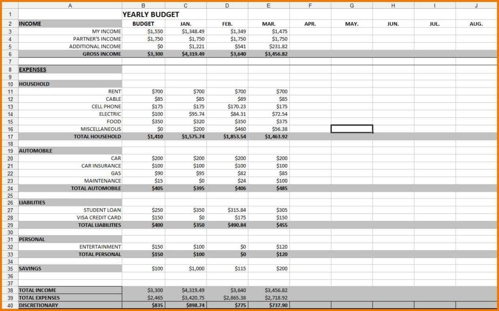 excel personal budget spreadsheet