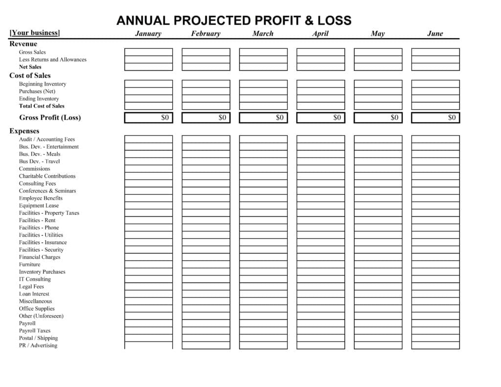 Profit And Loss Spreadsheet Example1