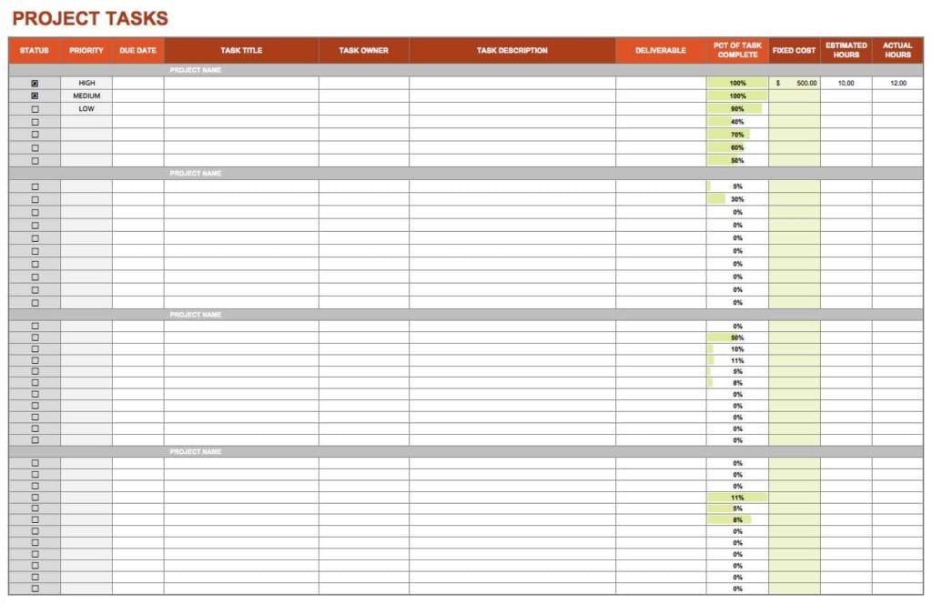 project managment template excel