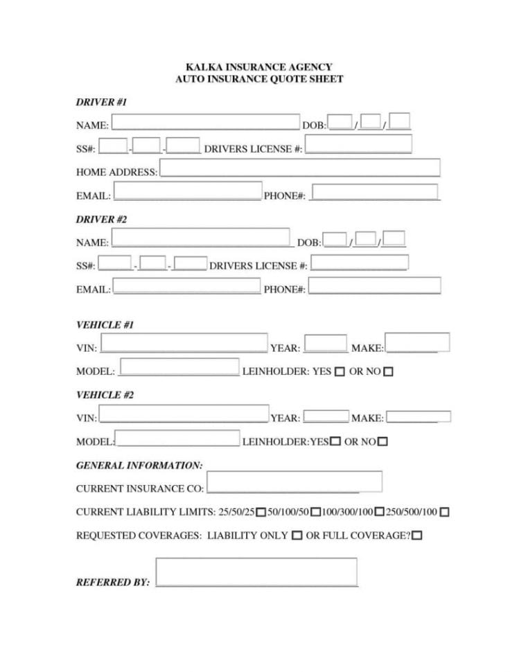 Quote Sheet Templates Download Excelxo