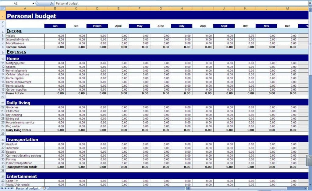 personal budget excel spreadsheet free