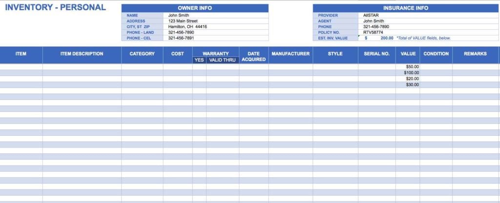 Sample Excel Spreadsheet For Inventory 3