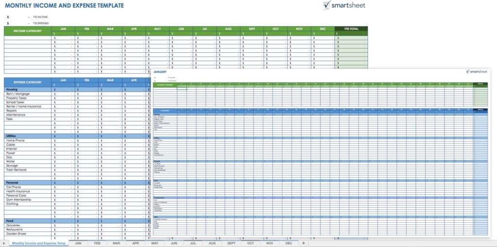 Sample Monthly Expense Spreadsheet