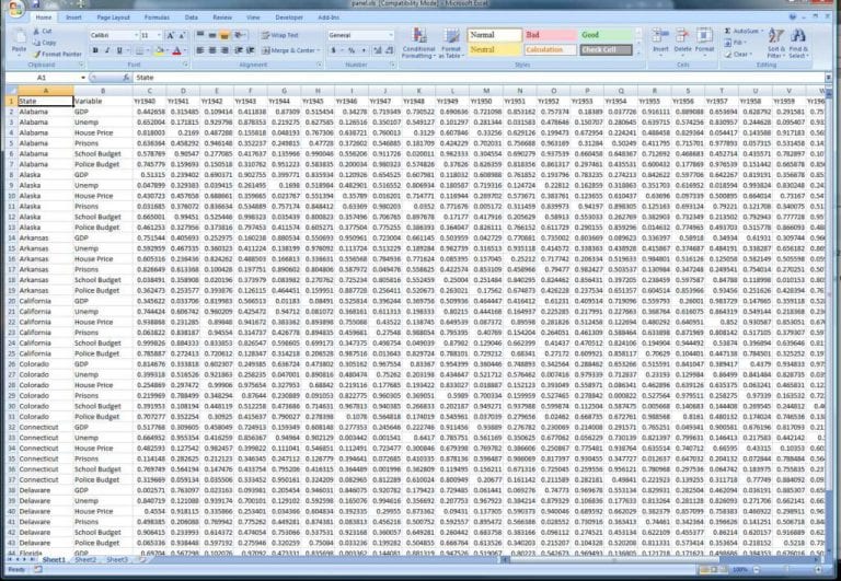 sample of excel spreadsheet with data —