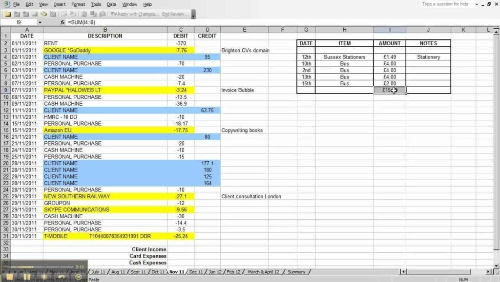 sample spreadsheet for small business —