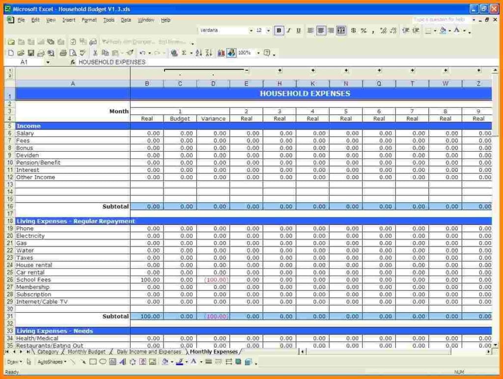 Samples Of Monthly Budget Spreadsheet 1 Excelxo