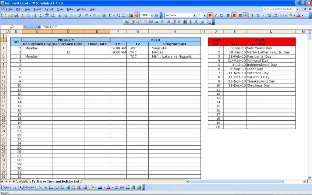 Schedule Layout Template