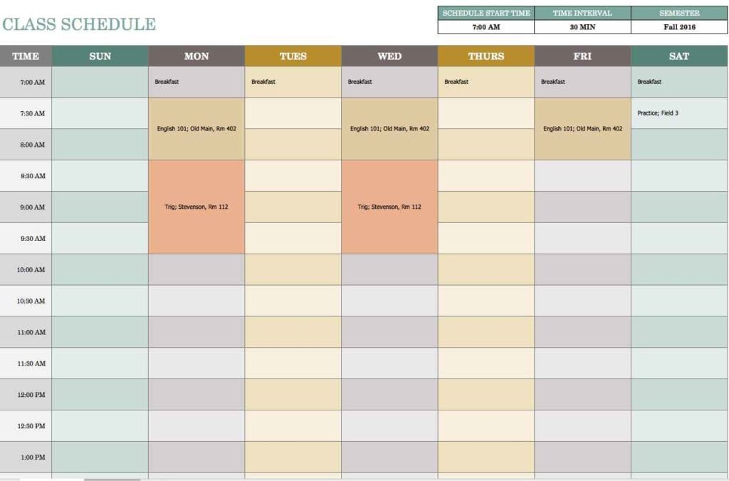 Schedule Spreadsheet Template 1