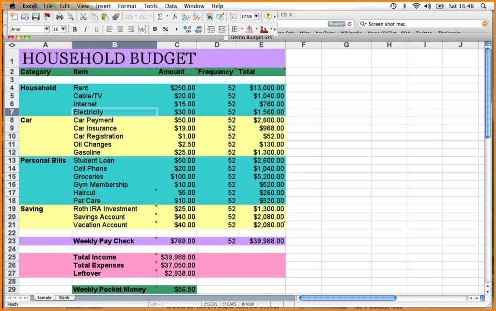 Simple Monthly Budget Sheet