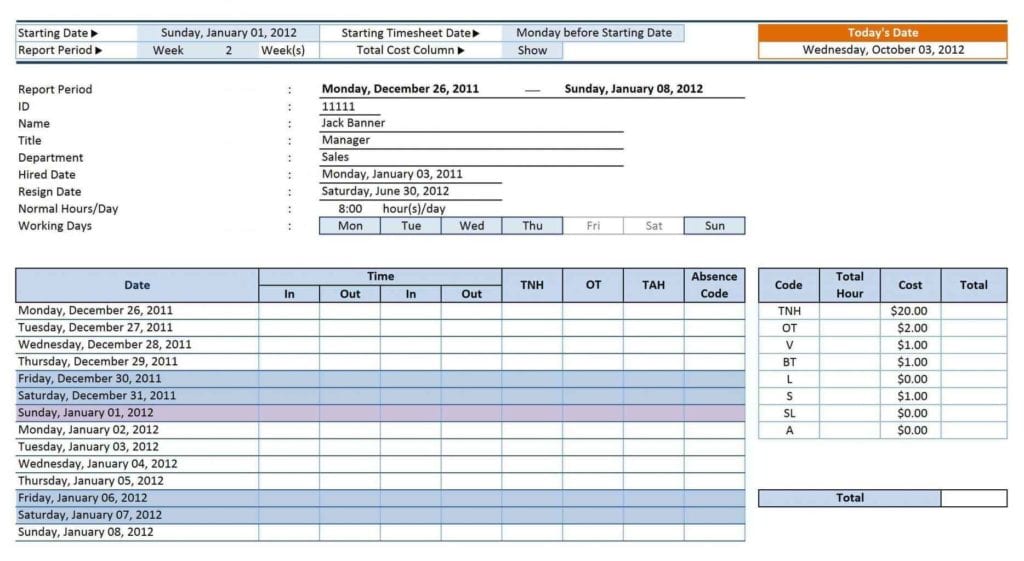 Timesheet Template For Contractors