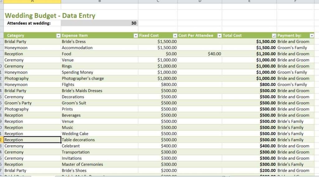 Wedding Budget Spreadsheet Australia 3