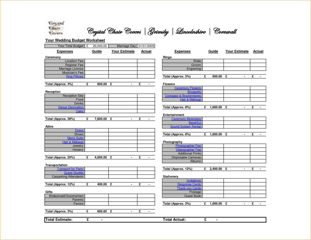 Wedding Budget Spreadsheet Excel Template 1