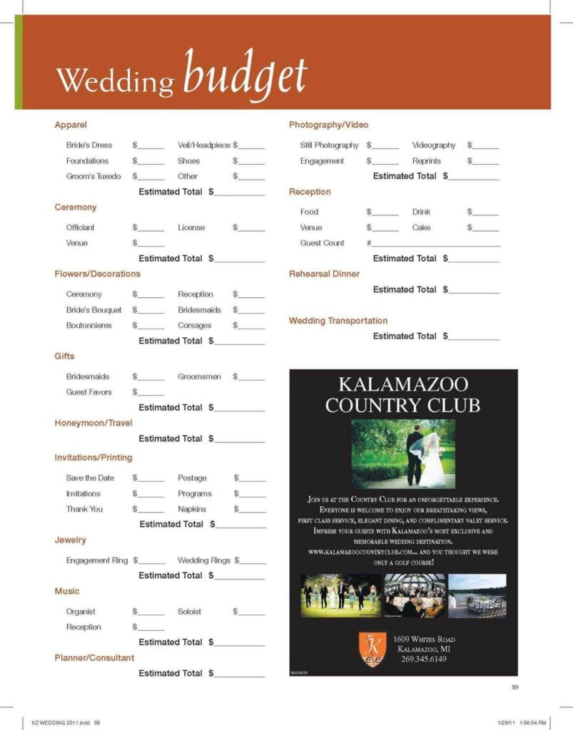 Wedding Budget Spreadsheet Template 1