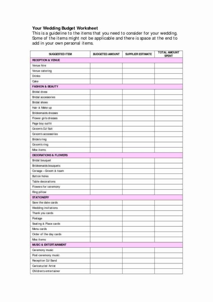 Wedding Budget Spreadsheet Template 4