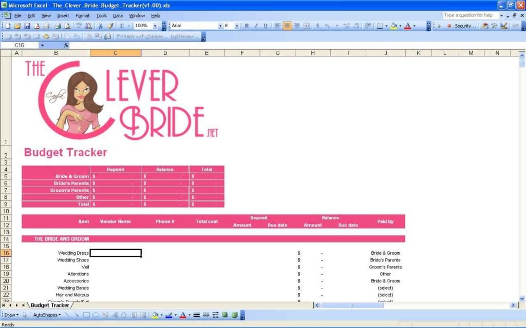 Wedding Budget Spreadsheet Template Excel