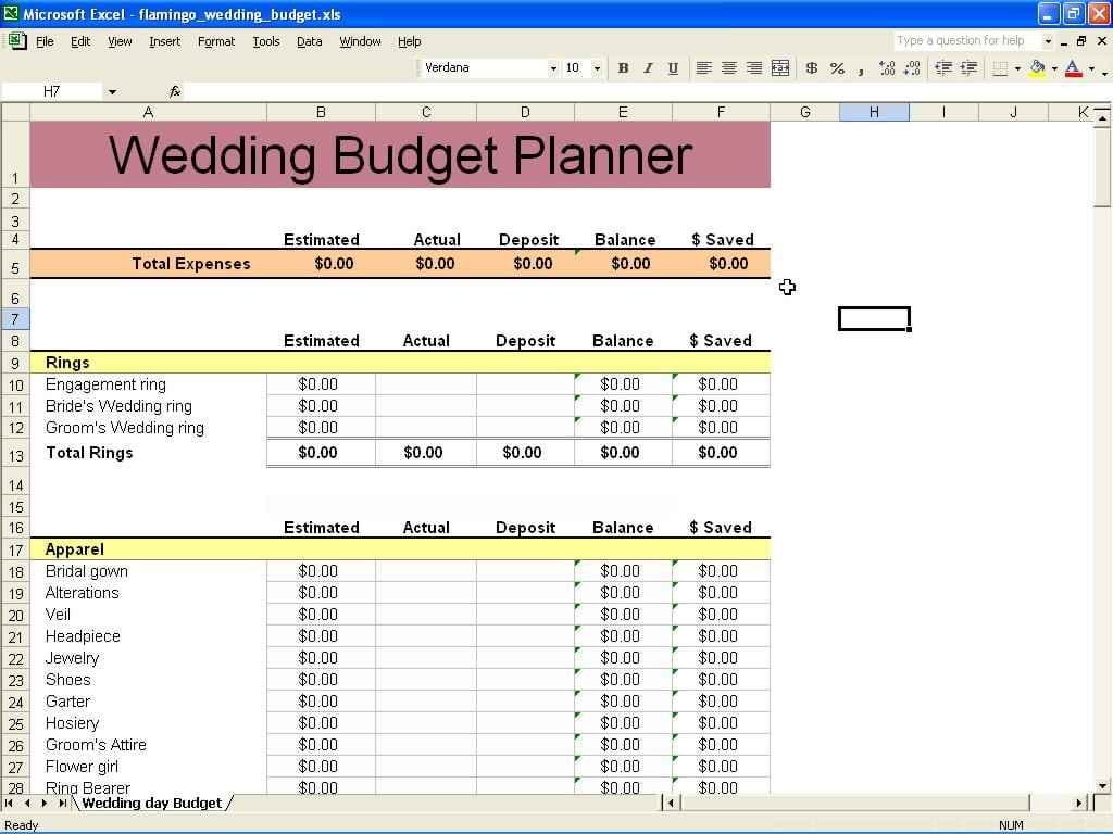 Wedding Budget Spreadsheet Template
