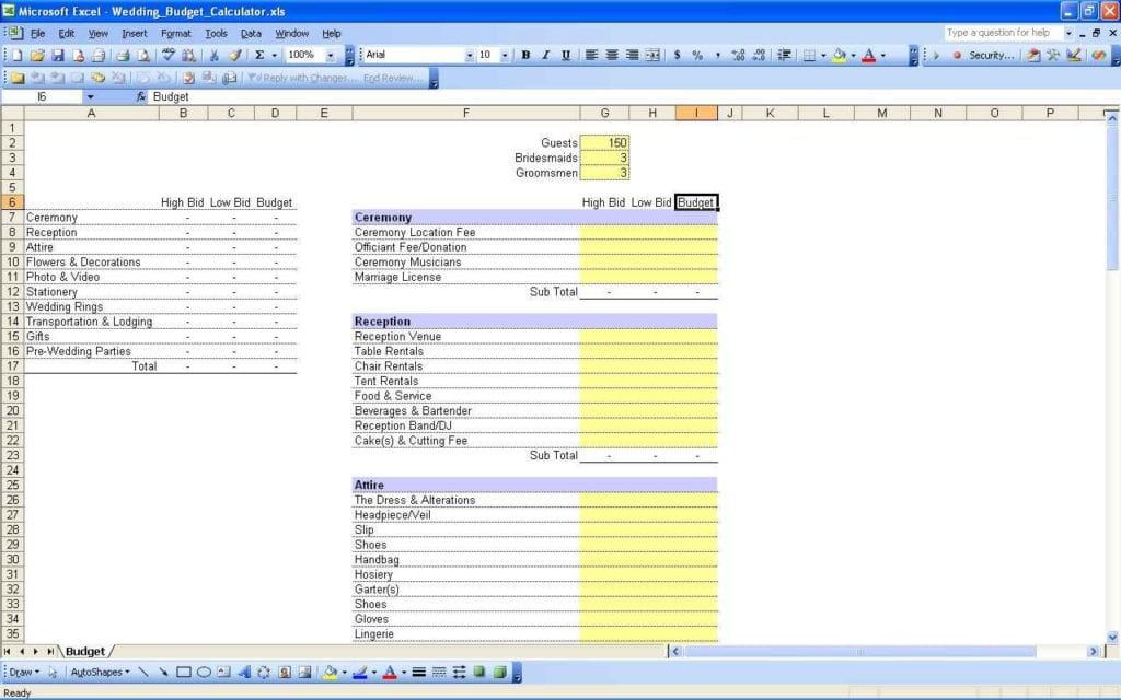 wedding expenses spreadsheet template