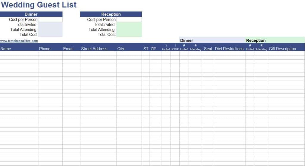 Wedding Guest List Organizer Printable