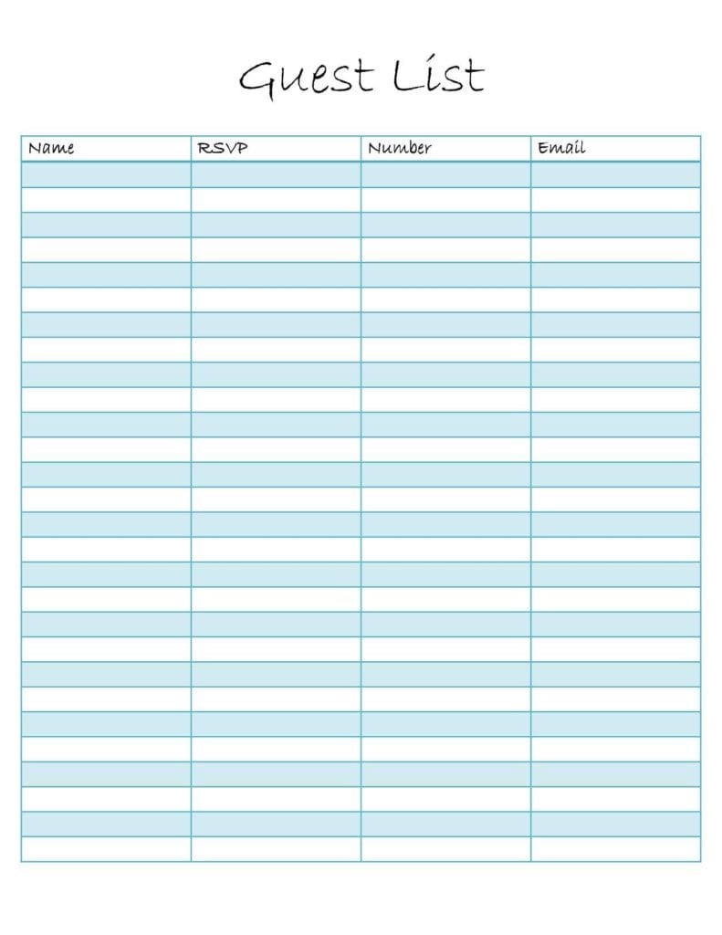 Wedding Guest List Spreadsheet