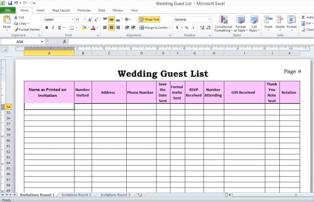 Wedding Guest List Template Pdf