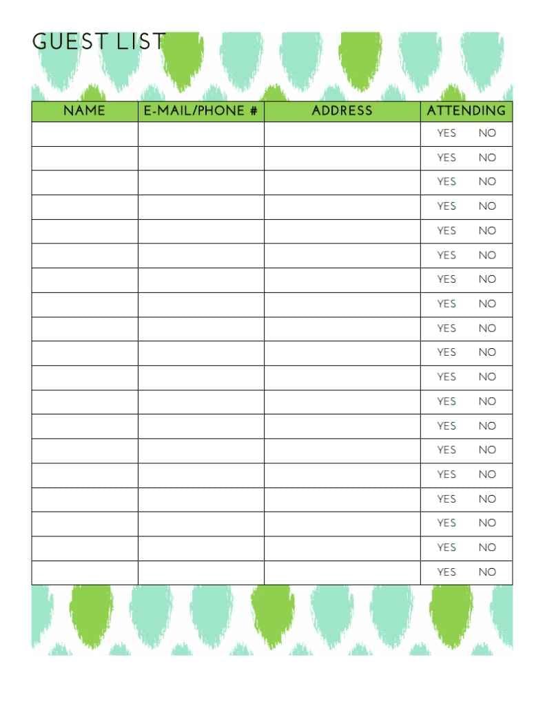 Wedding Guest List Template Word