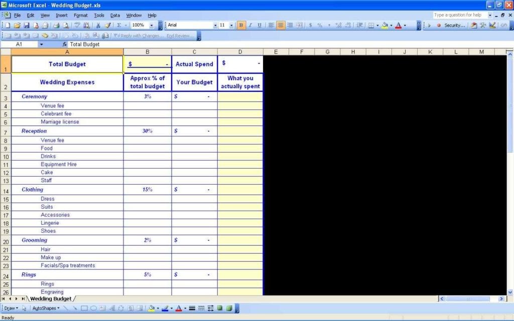 Wedding Planning Spreadsheet Excel 1