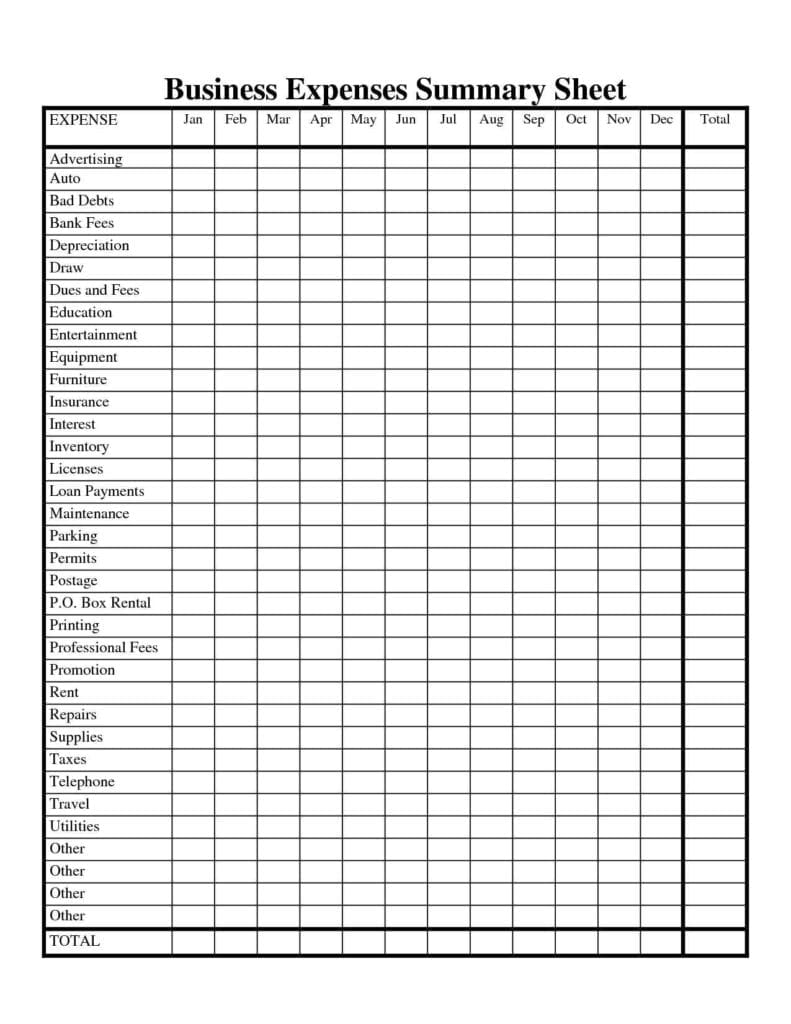 free income and expenses spreadsheet template for small business