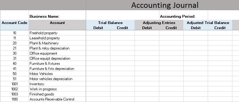 business bookkeeping template