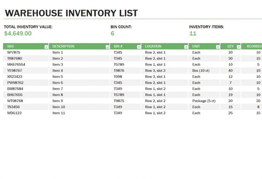 Basic Inventory Spreadsheet Template —