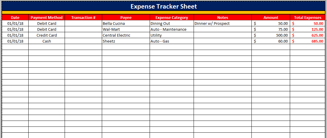 monthly expenses spreadsheet for small business