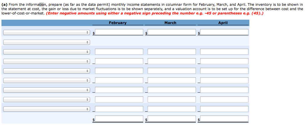 monthly income template