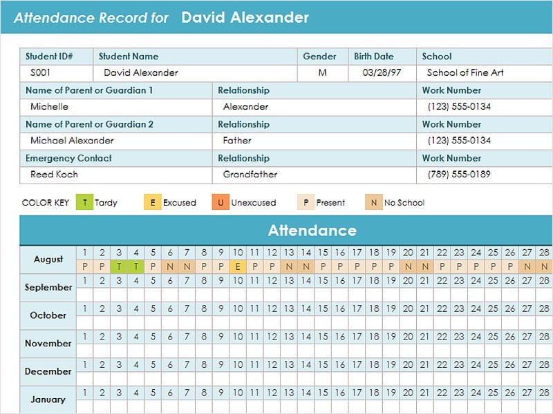 Attendance Sheet In Excel For Office