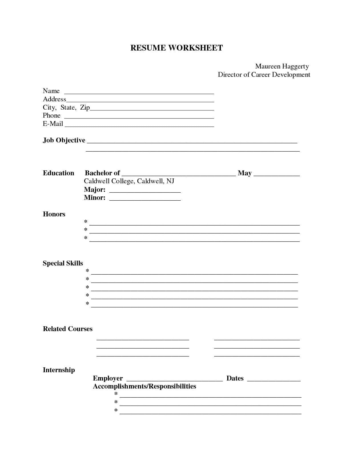 Blank Worksheet Templates For Teacher