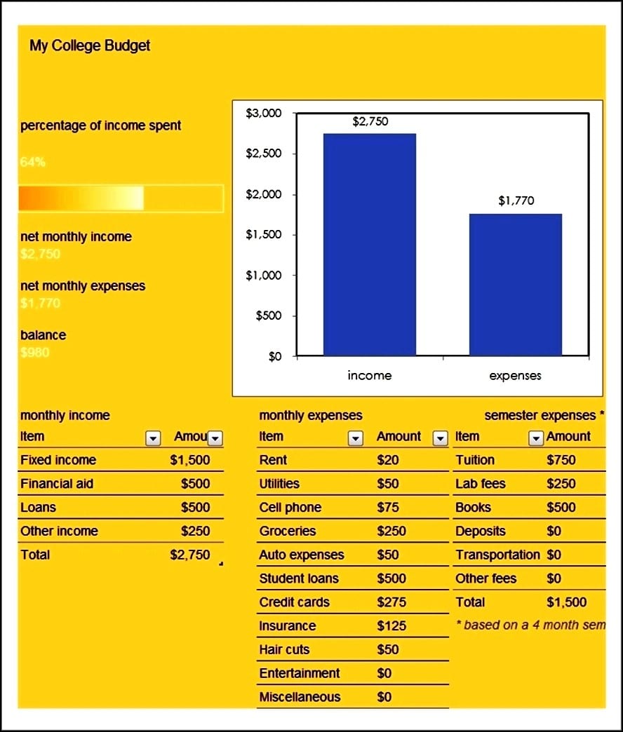 Budget Worksheet For College Students