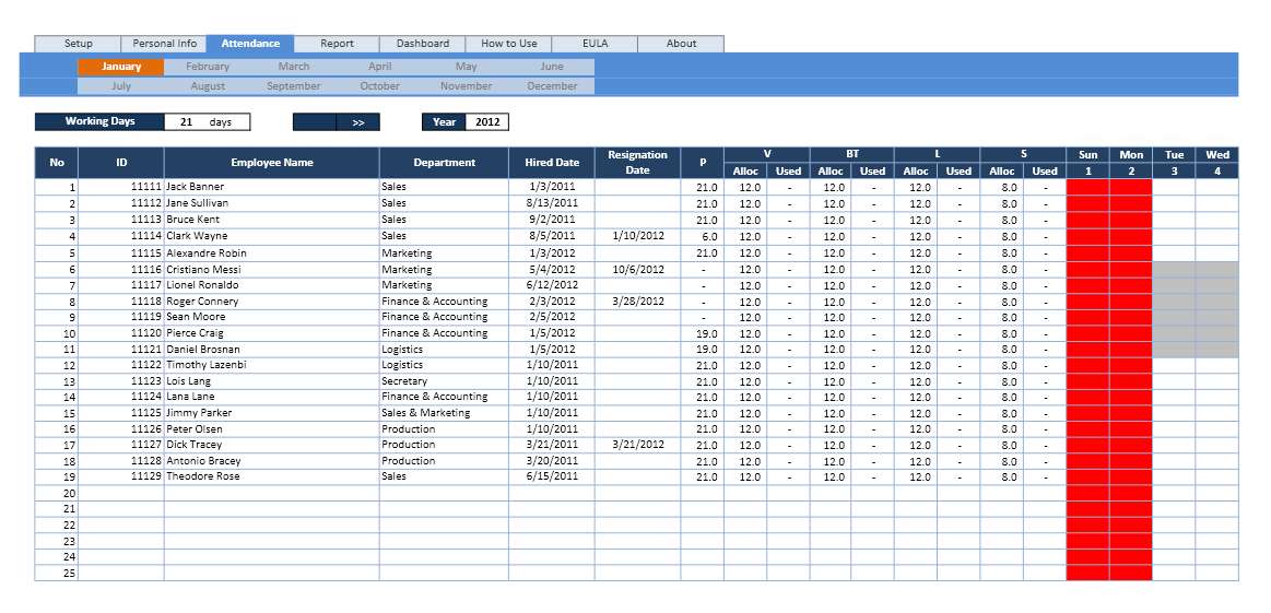 Attendance Tracking Spreadsheet Template — excelxo.com