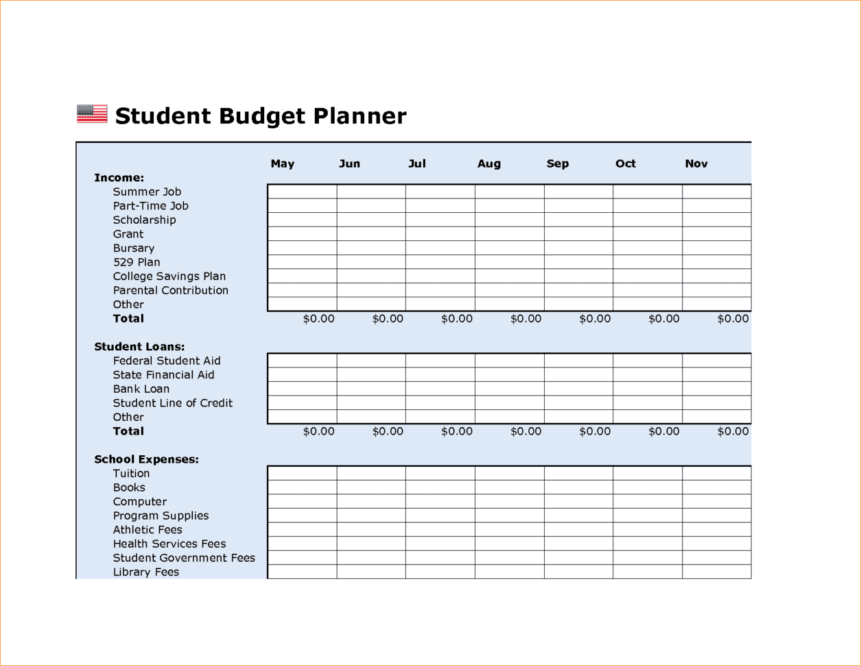 student budget plan template