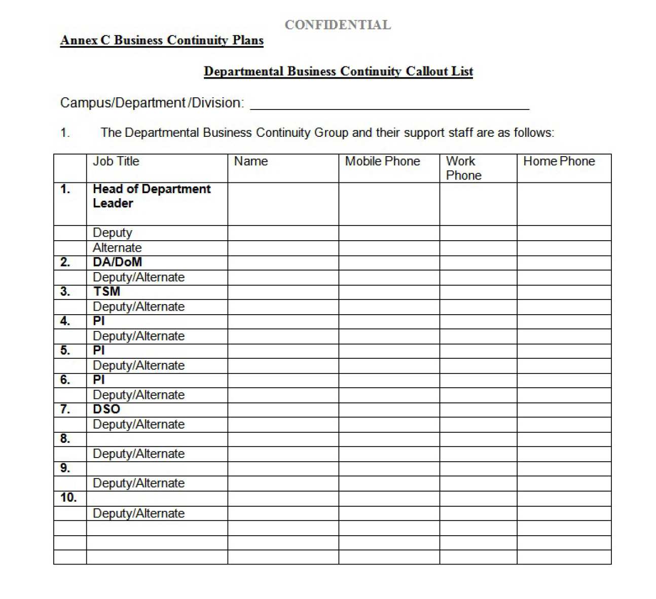 Contact List Template Word