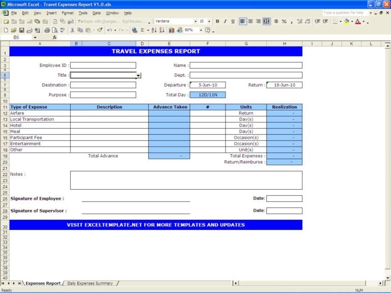 daily expenses excel sheet