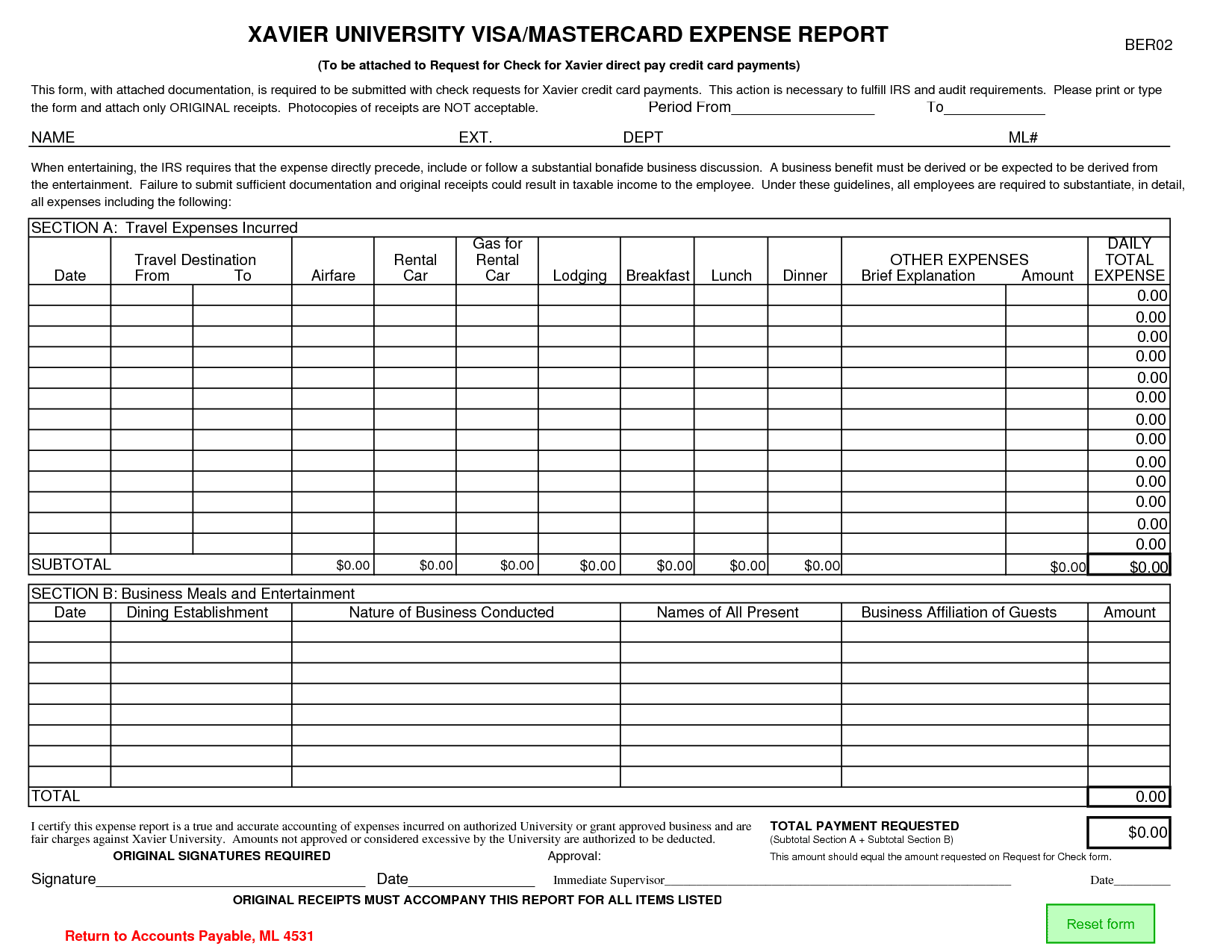 Credit Card Expense Report Template — 3040